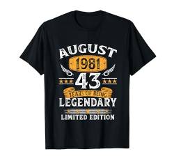 Jahrgang August 1981 Limited Edition 43. Geburtstag Mann T-Shirt von Jahrgang 1981 43. Geburtstag für Männer Frauen