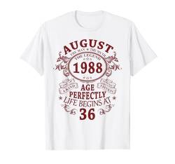 August 1988 Lustige Geschenke 36 Geburtstag Mann Legende T-Shirt von Jahrgang 1988 36. Geburtstag für Männer Frauen