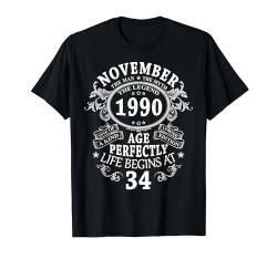 34 Jahre Lustig Deko Mann Mann Mythos Legende November 1990 T-Shirt von Jahrgang 1990 34. Geburtstag für Männer Frauen
