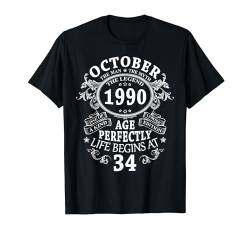 34 Jahre Lustig Deko Mann Mann Mythos Legende Oktober 1990 T-Shirt von Jahrgang 1990 34. Geburtstag für Männer Frauen