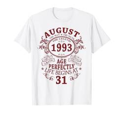 August 1993 Lustige Geschenke 31 Geburtstag Mann Legende T-Shirt von Jahrgang 1993 31. Geburtstag für Männer Frauen