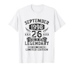 26. Geburtstag Mann Frau 26 Jahre Jahrgang September 1998 T-Shirt von Jahrgang 1998 26. Geburtstag für Männer Frauen