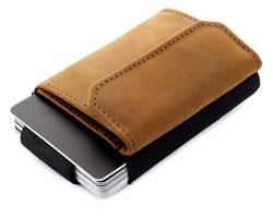 Jaimie Jacobs Minimalist Wallet Nano Boy Pocket Mini Geldbörse aus Textil mit Zugband schmaler Kartenhalter für Herren und Damen (Büffelleder Hellbraun) von Jaimie Jacobs