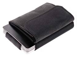 Jaimie Jacobs Minimalist Wallet Nano Boy Pocket Mini Geldbörse aus Textil mit Zugband schmaler Kartenhalter für Herren und Damen (Büffelleder Schwarz) von Jaimie Jacobs