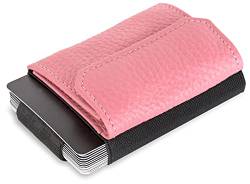 Jaimie Jacobs Minimalist Wallet Nano Boy Pocket Mini Geldbörse aus Textil mit Zugband schmaler Kartenhalter für Herren und Damen (Genarbtes Leder Rosa) von Jaimie Jacobs