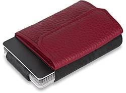 Jaimie Jacobs Minimalist Wallet Nano Boy Pocket Mini Geldbörse aus Textil mit Zugband schmaler Kartenhalter für Herren und Damen (Genarbtes Leder Rot) von Jaimie Jacobs
