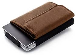 Jaimie Jacobs Minimalist Wallet Nano Boy Pocket Mini Geldbörse aus Textil mit Zugband schmaler Kartenhalter für Herren und Damen (Vegan Braun) von Jaimie Jacobs
