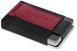 Jaimie Jacobs Nano Boy Mini Wallet, Mini Geldbörse aus Textil, Kleiner Geldbeutel, Slim Wallet mit Zugband Kartenhalter, Mini-Portmonee, Kartenetui für Herren und Damen (Genarbtes Leder Rot) von Jaimie Jacobs