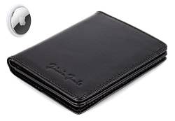 Jaimie Jacobs SLIMSTAR AirTag-Edition mit Gravur dünne Geldbörse großes Kleingeldfach Leder Slim Wallet Hochformat (Schwarz) von Jaimie Jacobs