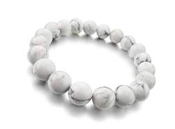 Jaipur Gems Mart Natürliche AAA Weiß Hawlite Stretch-Armband | 7-7.5” Länge Hawlite Edelstein-Armband | Unisex-Armband | 12mm runde Form Perlen | Stretch Fit-Armband | Männer Perlen Armband von Jaipur Gems Mart
