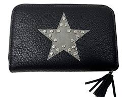 Geldbörse Star Portemonnaie aufgenäht Stern Nieten Damen Luxus Fashion Brieftasche mit Reißverschluss mittelgroß (Schwarz) von JameStyle26