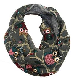 JameStyle26 EULE Flauschig Warmer Winter LOOP Schal Fleece Owl UHU Kautz Schlauchschal Rundschal (Grau) von JameStyle26