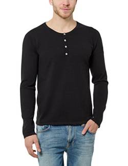 James Tyler Herren Feinstrick Langarmshirt mit Knopfleiste und Ellenbogenpatches, Schwarz, L von James Tyler