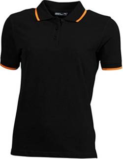 JAMES & NICHOLSON Hochwertiges Piqué-Polohemd mit Kontraststreifen (S, black/orange) von James & Nicholson