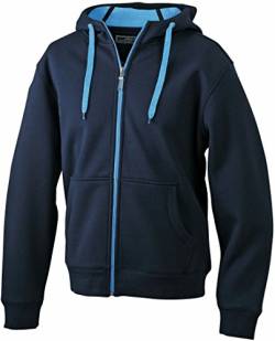 JN355 Men´s Doubleface Jacke Sweatjacke Kapuze Sweatshirt, Farbe:navy-aqua;Herrengrößen:L von James & Nicholson