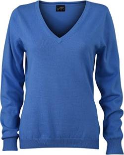 JN658 Damen Pullover V-Ausschnitt Baumwolle, Glacier-blue, S von James & Nicholson