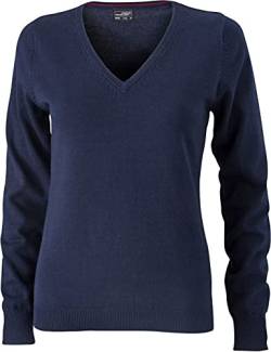 JN658 Damen Pullover V-Ausschnitt Baumwolle, marineblau, S von James & Nicholson