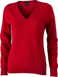 JN658 Damen Pullover V-Ausschnitt Baumwolle, rot, S von James & Nicholson