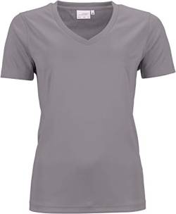 James & Nicholson Damen Ladies' Active-V T-Shirt, Grau (Light-Melange), 36 (Herstellergröße: M) von James & Nicholson