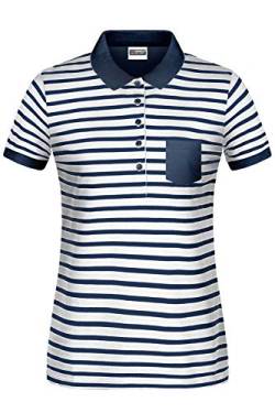 James & Nicholson Damen Maritim Polo - Leicht tailliertes Poloshirt aus Bio-Baumwolle | Farbe: White/Navy | Grösse: XL von James & Nicholson