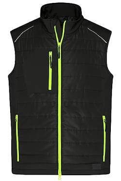 James & Nicholson Herren Softshell Hybridweste - Softshellweste im Materialmix mit Stehkragen und nachhaltiger Wattierung | Farbe: black/neon-yellow | Grösse: 3XL von James & Nicholson