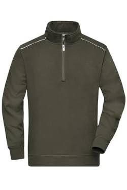 James & Nicholson Workwear Sweatshirt Halfzip - Praktischer Zip-Sweat aus robustem Materialmix | Farbe: Olive | Grösse: 4XL von James & Nicholson