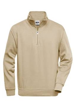 James & Nicholson Workwear Zip Sweat - Strapazierfähiges Sweatshirt mit kurzem Reißverschluss | Farbe: Stone | Grösse: XXL von James & Nicholson