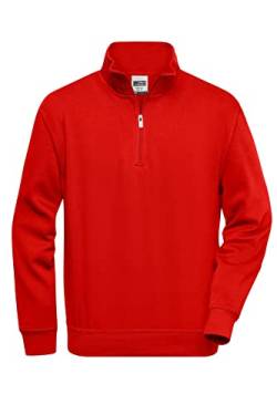 James & Nicholson Workwear Zip Sweat - Strapazierfähiges Sweatshirt mit kurzem Reißverschluss | Farbe: red | Grösse: XL von James & Nicholson