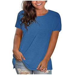 Jamicy Tops für Damen Sommer Tshirt Kurzarm Rundhals Oberteile Basic Laufshirt Sportshirt Frauen Einfarbig Casual Hemd Bluse Teenager Mädchen Tunika Shirt Meine Bestellungen Anzeigen Blau XL von Jamicy