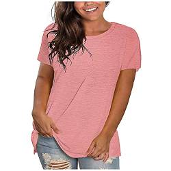 Jamicy Tops für Damen Sommer Tshirt Kurzarm Rundhals Oberteile Basic Laufshirt Sportshirt Frauen Einfarbig Casual Hemd Bluse Teenager Mädchen Tunika Shirt Meine Bestellungen Anzeigen Rosa 4XL von Jamicy