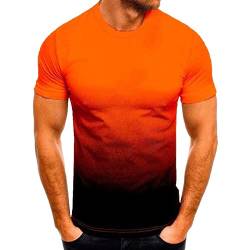 T-Shirts für Herren Sommer Kurzarm Basic Herren Tshirt Casual Rundhals Tee Shirts 3D Druck Gradient Oberteile Leicht Baumwolle Männer T Shirt Regular Fit Tops Angebote Orange XL von Jamicy