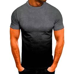 T-Shirts für Herren Sommer Kurzarm Basic Herren Tshirt Casual Rundhals Tee Shirts 3D Druck Gradient Oberteile Leicht Baumwolle Männer T Shirt Regular Fit Tops Angebote des Tages Heute Dunkelgrau XL von Jamicy