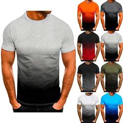 T-Shirts für Herren Sommer Kurzarm Basic Herren Tshirt Casual Rundhals Tee Shirts 3D Druck Gradient Oberteile Leicht Baumwolle Männer T Shirt Regular Fit Tops Blitzangebote des Tages Grau M von Jamicy