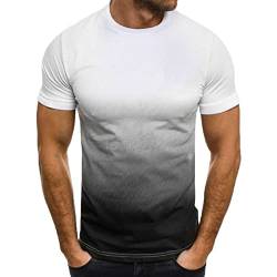 T-Shirts für Herren Sommer Kurzarm Basic Herren Tshirt Casual Rundhals Tee Shirts 3D Druck Gradient Oberteile Leicht Baumwolle Männer T Shirt Regular Fit Tops Weiß M von Jamicy