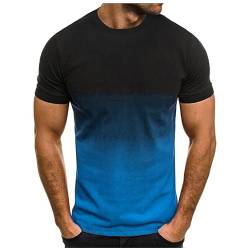 T-Shirts für Herren Sommer Kurzarm Basic Herren Tshirt Casual Rundhals Tee Shirts 3D Druck Gradient Oberteile Leicht Baumwolle Männer T Shirt Regular Fit Tops of The Day Blau 4XL von Jamicy