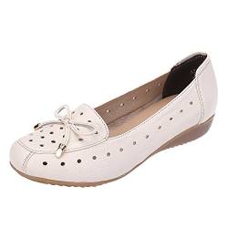 Jamron Damen Echtleder Komfort Schuhe Weich Sohle Ballerinas Niedrige Keilabsatz Slippers Ausgehöhlt Beige SN020628-2 EU37.5 von Jamron