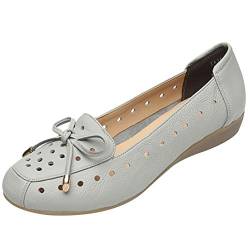 Jamron Damen Echtleder Komfort Schuhe Weich Sohle Ballerinas Niedrige Keilabsatz Slippers Ausgehöhlt Grau SN020628-2 EU36 von Jamron