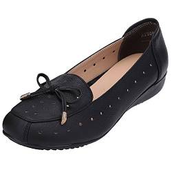 Jamron Damen Echtleder Komfort Schuhe Weich Sohle Ballerinas Niedrige Keilabsatz Slippers Ausgehöhlt Schwarz SN020628-2 EU37.5 von Jamron