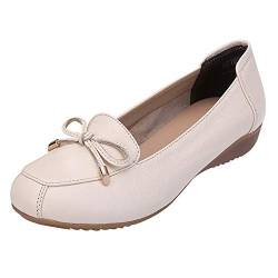 Jamron Damen Echtleder Komfort Schuhe Weich Sohle Ballerinas Niedrige Keilabsatz Slippers Beige SN020628 EU37 von Jamron