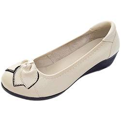 Jamron Damen Echtleder Komfort Schuhe Weich Sohle Ballerinas Niedrige Keilabsatz Slippers Beige SN070358 EU39.5 von Jamron