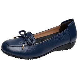 Jamron Damen Echtleder Komfort Schuhe Weich Sohle Ballerinas Niedrige Keilabsatz Slippers Blau SN020628 EU39.5 von Jamron