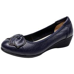 Jamron Damen Echtleder Komfort Schuhe Weich Sohle Ballerinas Niedrige Keilabsatz Slippers Blau SN070358 EU41 von Jamron