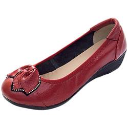 Jamron Damen Echtleder Komfort Schuhe Weich Sohle Ballerinas Niedrige Keilabsatz Slippers Burgund SN070358 EU37 von Jamron