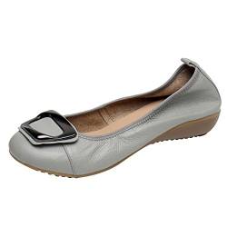 Jamron Damen Echtleder Komfort Schuhe Weich Sohle Ballerinas Niedrige Keilabsatz Slippers Grau SN020624 EU36 von Jamron