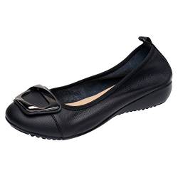 Jamron Damen Echtleder Komfort Schuhe Weich Sohle Ballerinas Niedrige Keilabsatz Slippers Schwarz SN020624 EU35 von Jamron