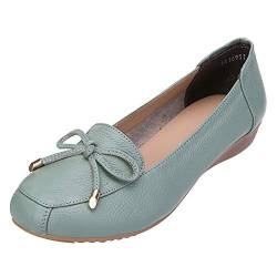 Jamron Damen Echtleder Komfort Schuhe Weich Sohle Ballerinas Niedrige Keilabsatz Slippers Türkis SN020628 EU38.5 von Jamron