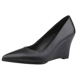 Jamron Damen Echtleder Spitze 8CM Keilabsatz Pumps Büroarbeit Gericht Schuhe Schwarz SN02411 EU39.5 von Jamron