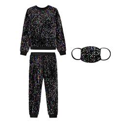 Jamron Damen Glitzer Pailletten Party Kleidung Set Top + Hose + Maske Modische Freizeitanzug SN070121 Bunt 3XL von Jamron