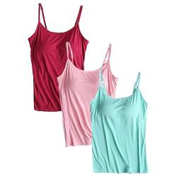 Jamron Damen Große Größen 3er Pack Basic Tank Top Verstellbarer Spaghettiträger Unterhemden mit Integriertem Regal BH Burgund + Grün + Rosa-1 4XL von Jamron