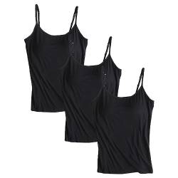 Jamron Damen Große Größen 3er Pack Basic Tank Top Verstellbarer Spaghettiträger Unterhemden mit Integriertem Regal BH Schwarz + Schwarz + Schwarz XL von Jamron